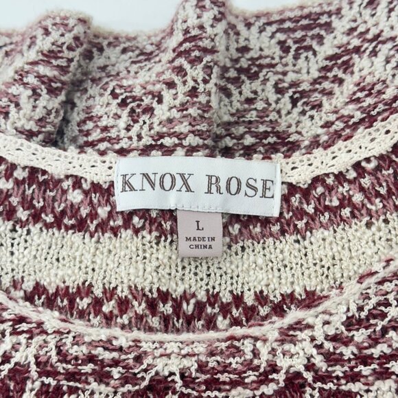 Knox Rose Women SZ L Burgundy & Beige Striped Knit Soft Boho Sweater Side Ties - Picture 3 of 11